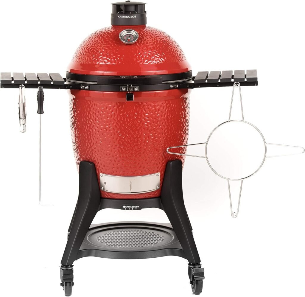 Kamado Joe® Classic Joe™ Series III 18-inch Charcoal Grill  Smoker, Red, with Cart, Side Shelves, Grill Gripper, and Ash Tool, 3 Tier Cooking System, Stainless Steel Cooking Grates, Model KJ15040921