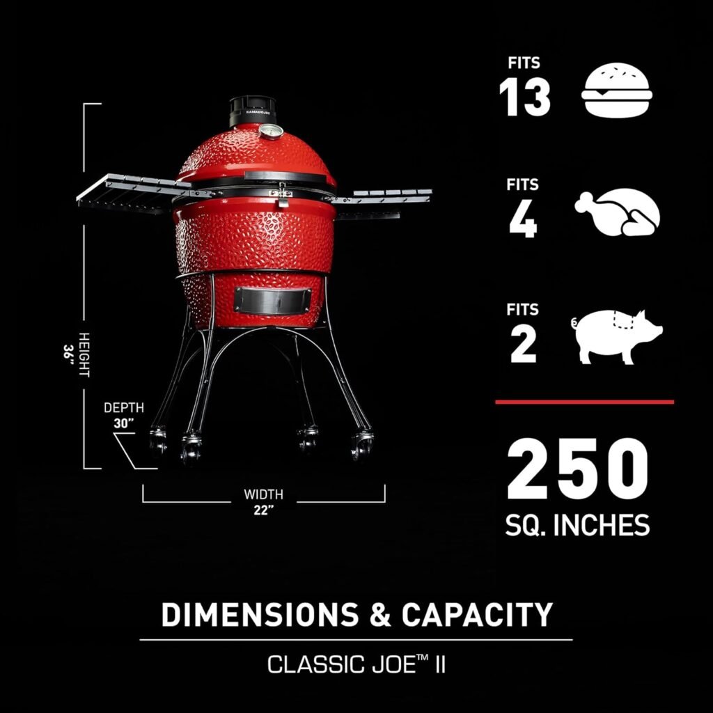 Kamado Joe® Classic Joe™ Series III 18-inch Charcoal Grill  Smoker, Red, with Cart, Side Shelves, Grill Gripper, and Ash Tool, 3 Tier Cooking System, Stainless Steel Cooking Grates, Model KJ15040921